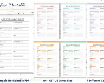 Printable Pet Sitter Information Sheet Template (Digital Download)