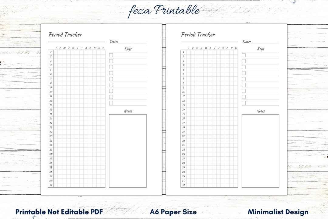 A6 Period Tracker Printable, Period Tracker Template, Menstrual Cycle