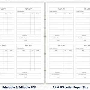 Printable Receipt Card Template, Editable Receipt Cards, Receipt Template Minimalist, Receipt Peper, Receipt Book, Small Business Receipts