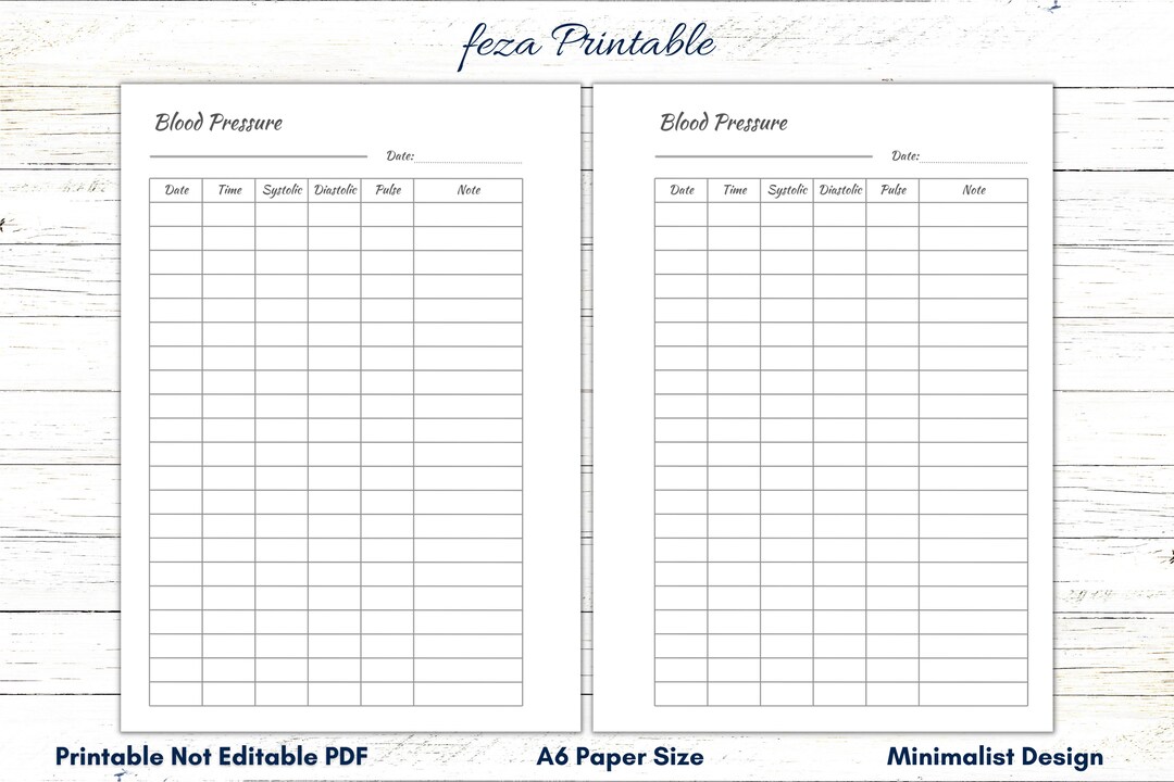 A6 Blood Pressure Log Book Printable, Heart Rate, BP Tracker (PDF) - Etsy