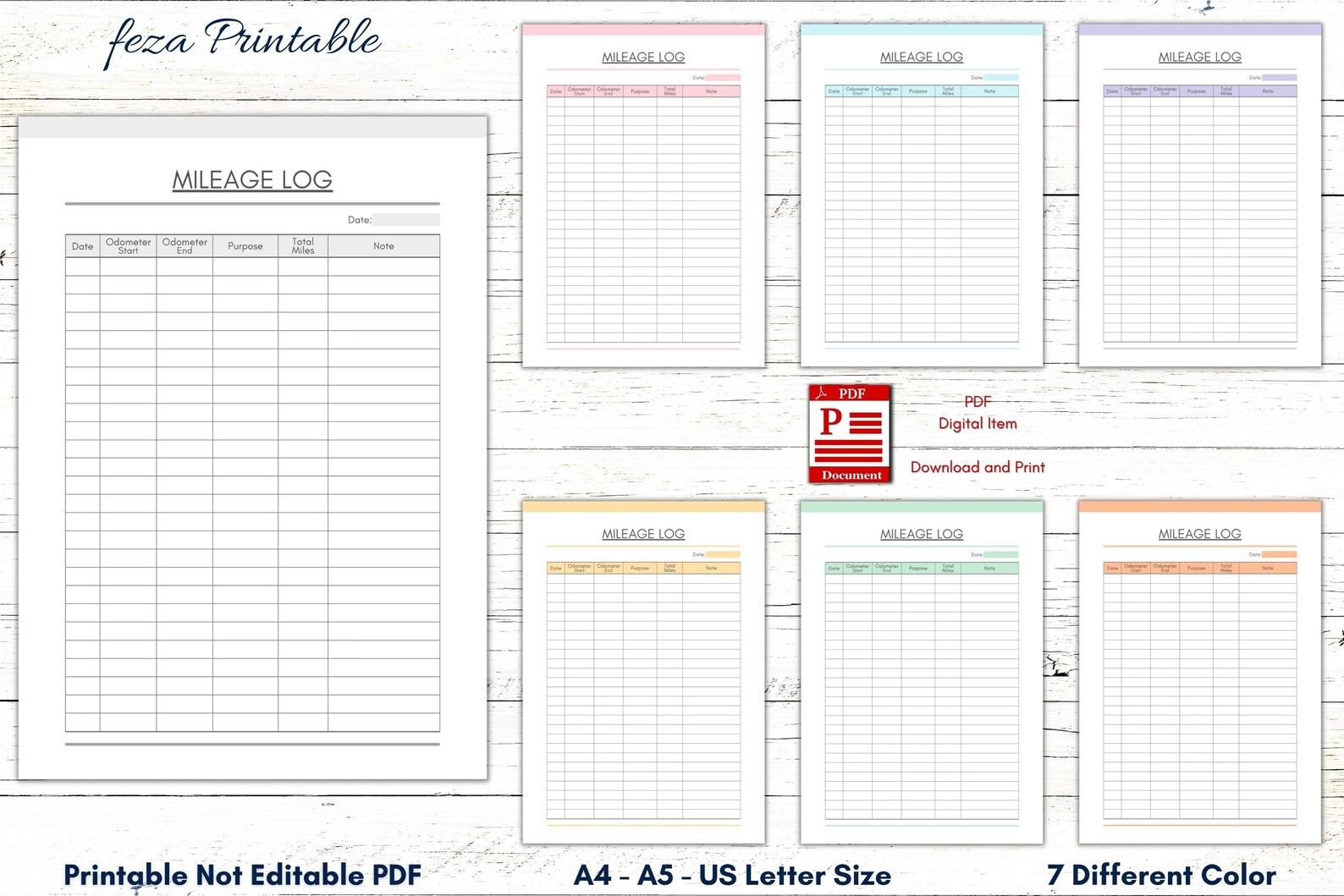 Printable Mileage Log, Mileage Tracker, Mileage Planner, Mileage Tracker Log Template, Mileage ...