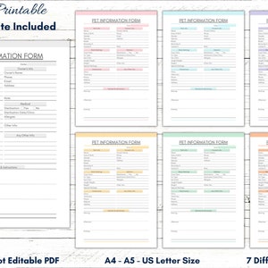 Printable Pet Information Form, PDF Pet Veterinary Visit Tracker, PDF Pet Info Sheet, PDF Pet Medical Tracker, Veterinary Appointment Form