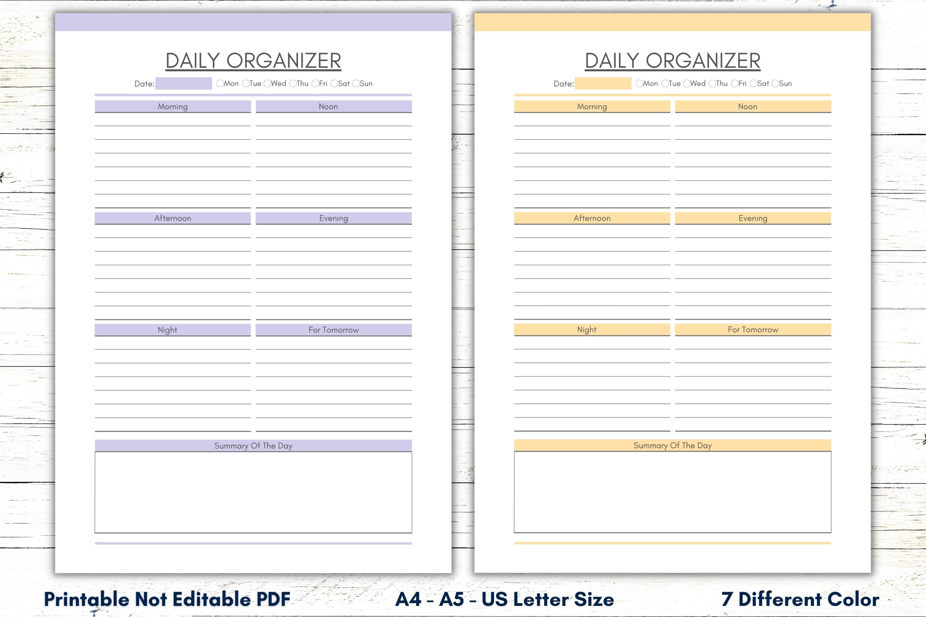 Printable Daily Organizer, PDF Daily Notes, Day Planner Template, PDF ...