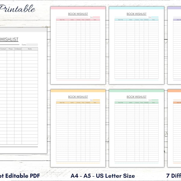 Buch Wunschliste druckbare Vorlage, Lesewunschliste, Bucheinkauf Tracker, Lesewunschliste, Lesejournal, Bullet Journal, PDF