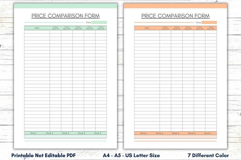 Printable Price Comparison Template, Grocery Price Comparison Form, Price Book, Price Tracker ...