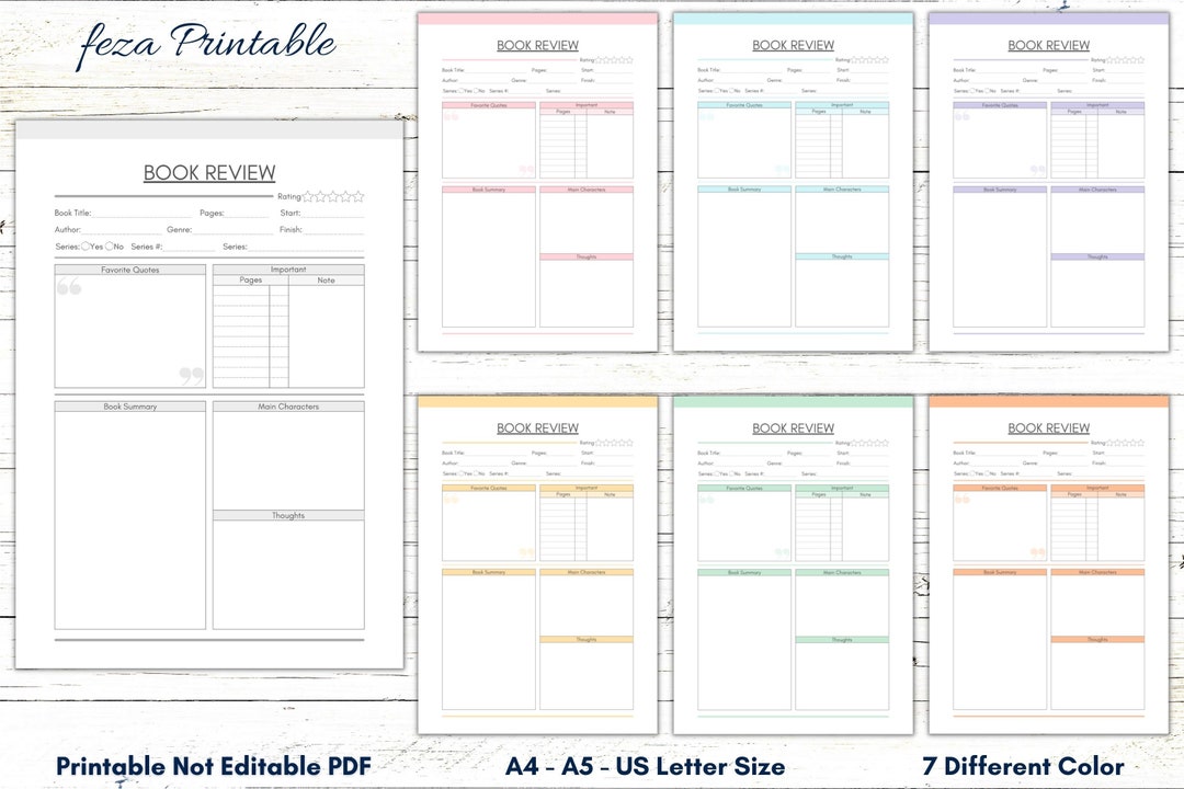 Printable Book Review Journal Template: Reading Log (PDF) - Etsy
