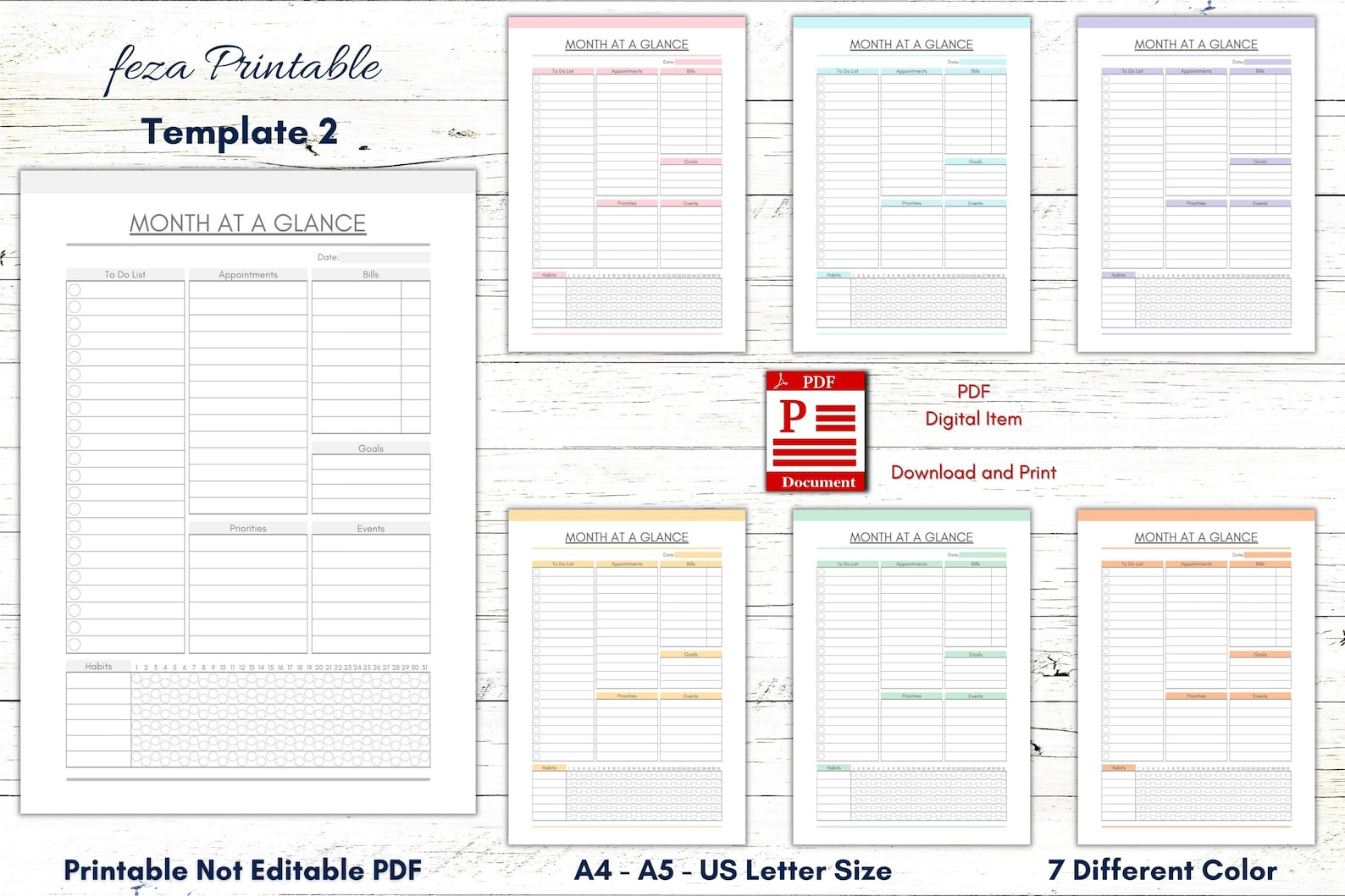Printable One Line A Day Template, Monthly Planner (PDF) - Etsy