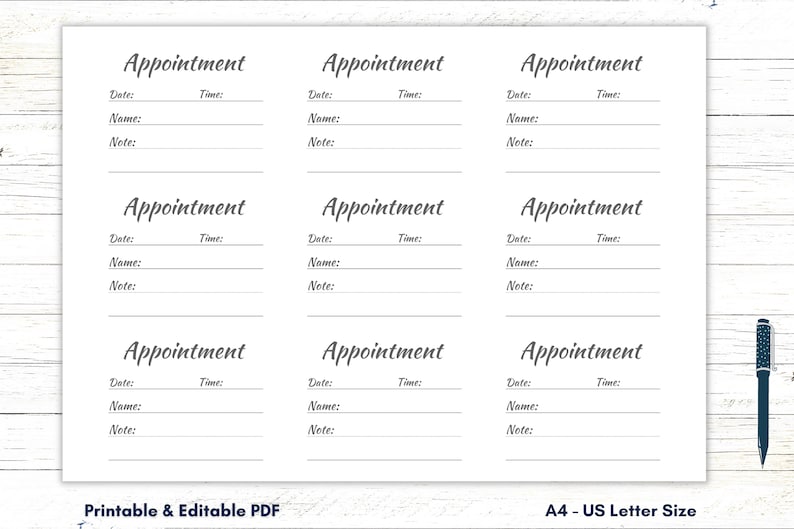 Appointment Card Template, Appointment Card Printable, Appointment Cards, Appointment Reminder Cards, Appointment Planner, A4, US Letter PDF image 1