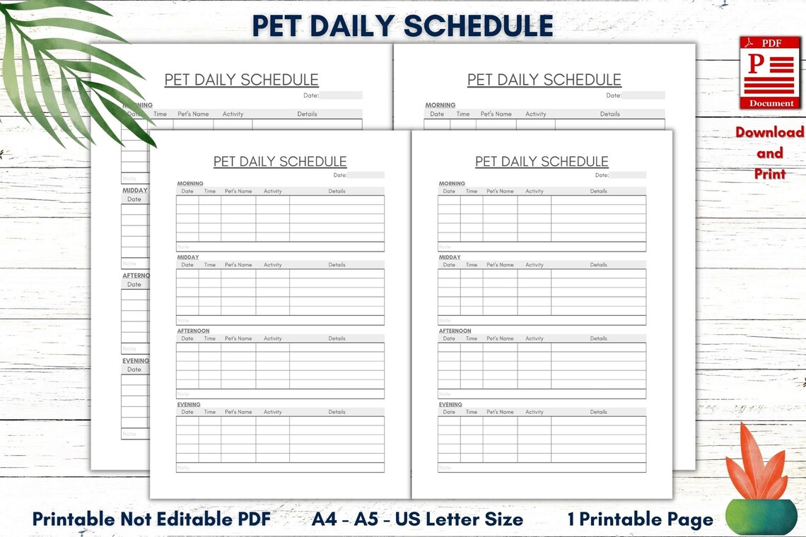 Printable Pet Daily Activity List Pet Daily Schedule Sheet | Etsy