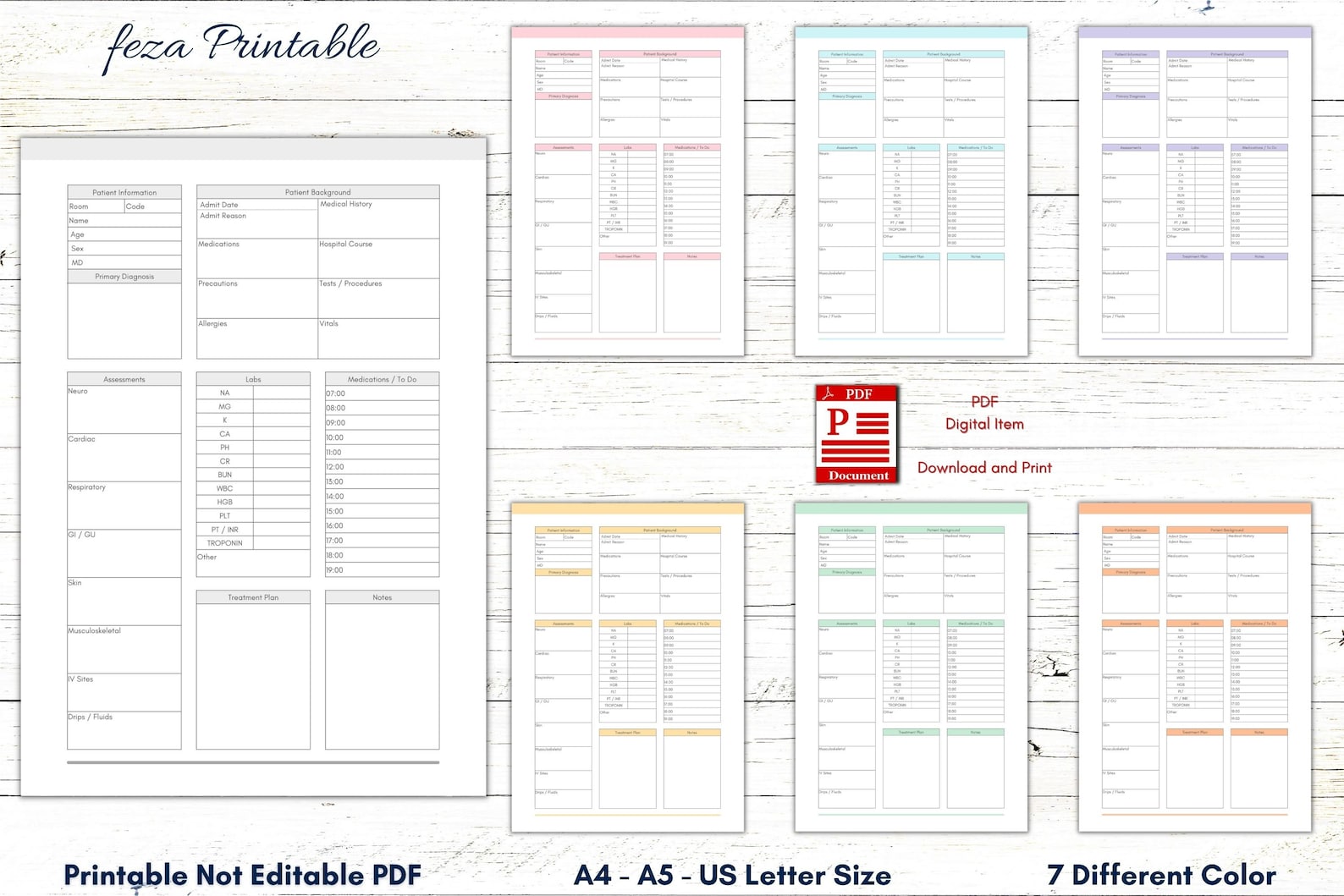 Printable Nurse Report Sheet, Nurse Brain Sheet, Single Patient