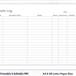Waste Log Printable, Waste Tracker Template, Restaurant Planner, Food Waste Template, Waste Sheet, Waste Form, Waste Chart, Food Spoilage