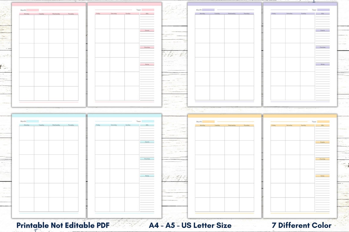 Printable Monthly Calendar, Printable Monthly Organizer, Printable ...