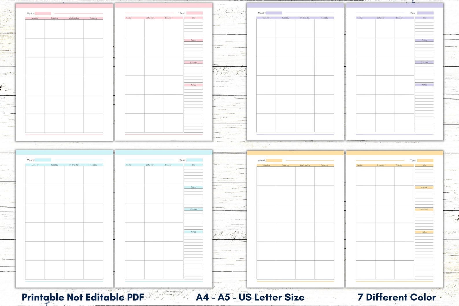 Printable Monthly Calendar, Printable Monthly Organizer, Printable Monthly Planner, Printable ...
