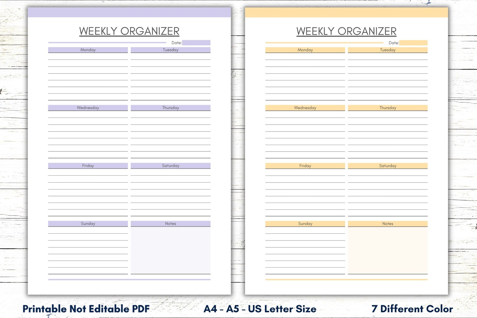 Printable Weekly Planner, Weekly Planner Insert, Weekly Schedule, Weekly Notes, Printable ...
