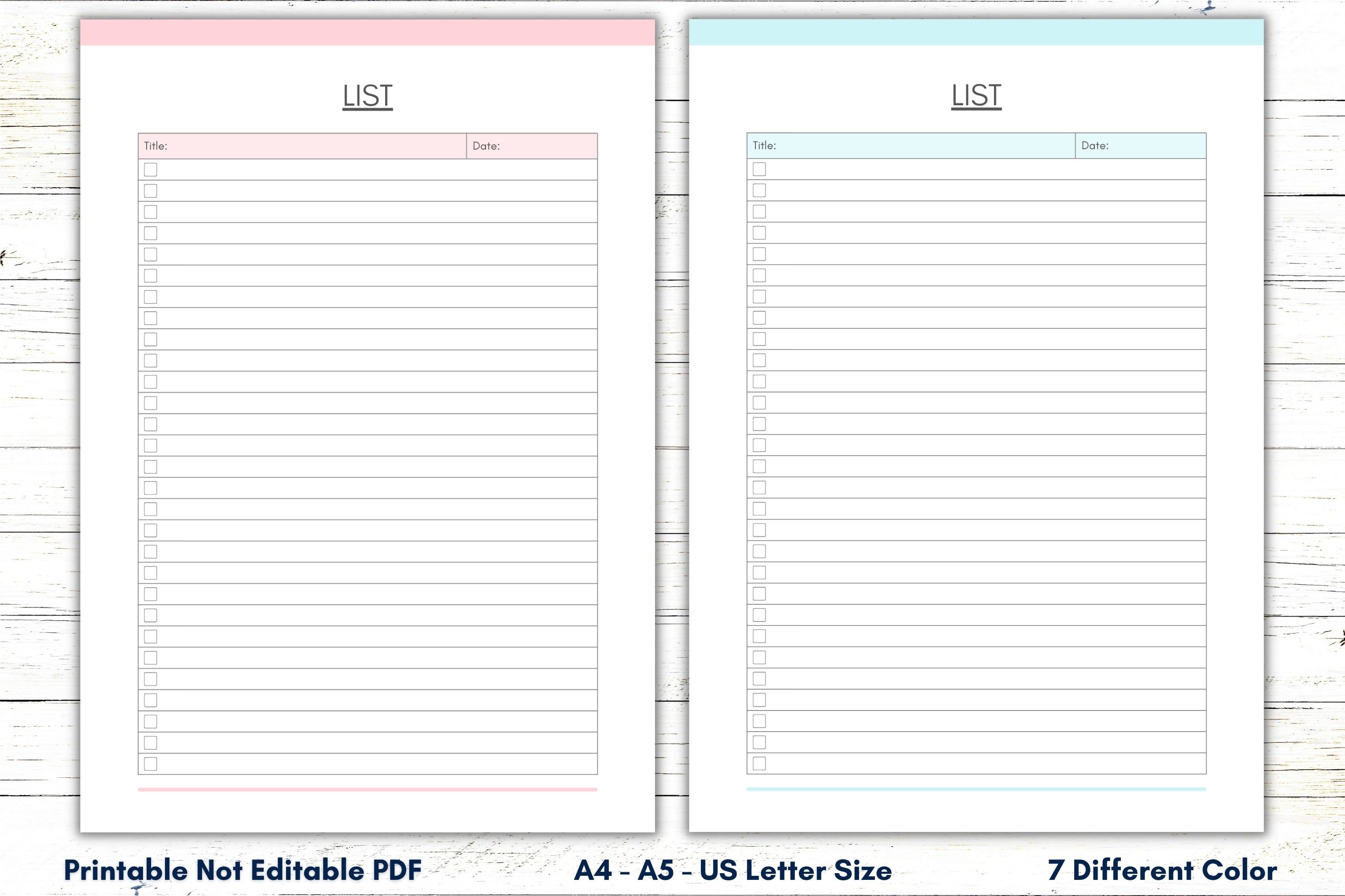 Blank List Template, Daily Checklist, Bullet Journal (PDF) - Etsy