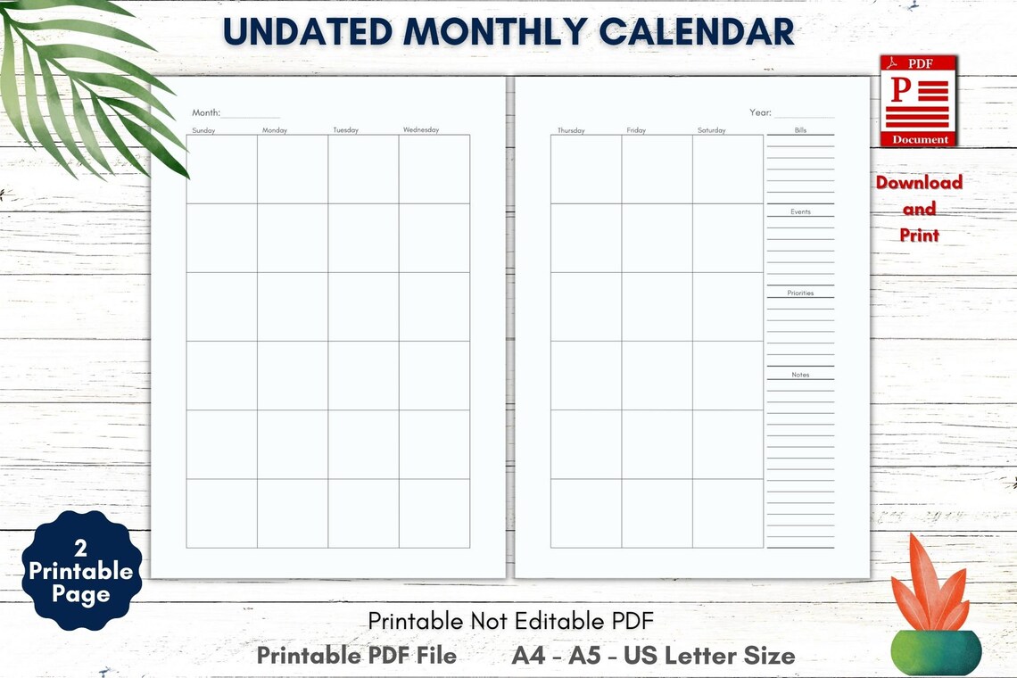 Printable Monthly Calendar Printable Monthly Organizer | Etsy