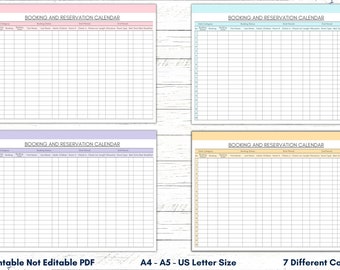 Printable Booking & Reservation Calendar, Printable Booking Template,  Printable Reservation Template, Printable Booking Calendar, PDF - Etsy