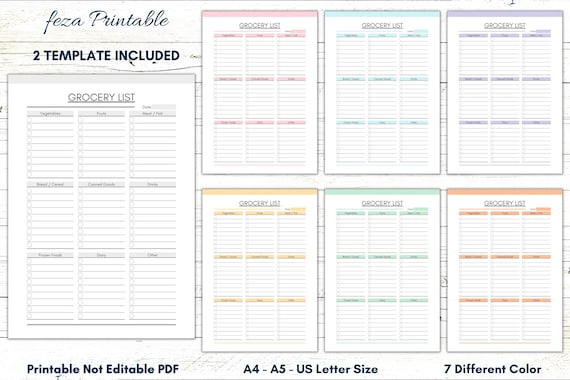 Printable Grocery List Planner Template (Digital Download)