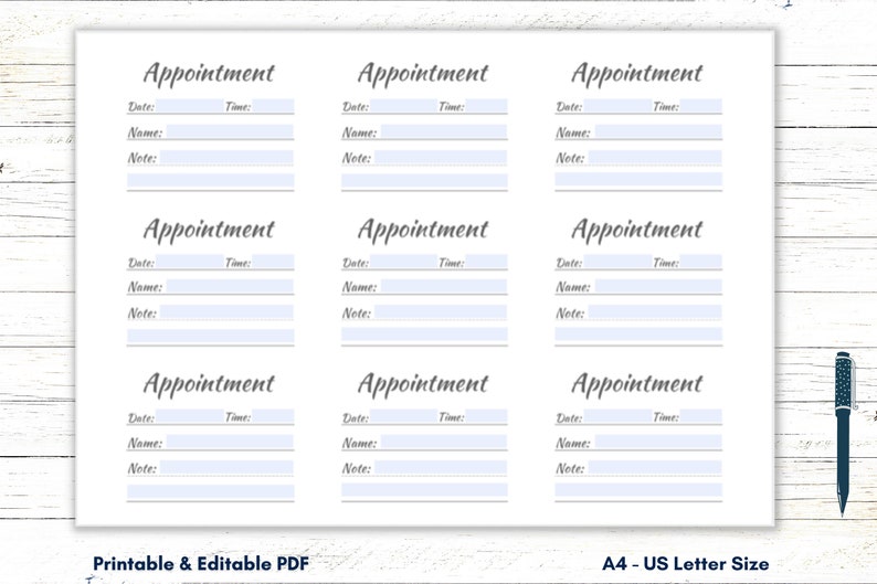 Appointment Card Template, Appointment Card Printable, Appointment Cards, Appointment Reminder Cards, Appointment Planner, A4, US Letter PDF image 3