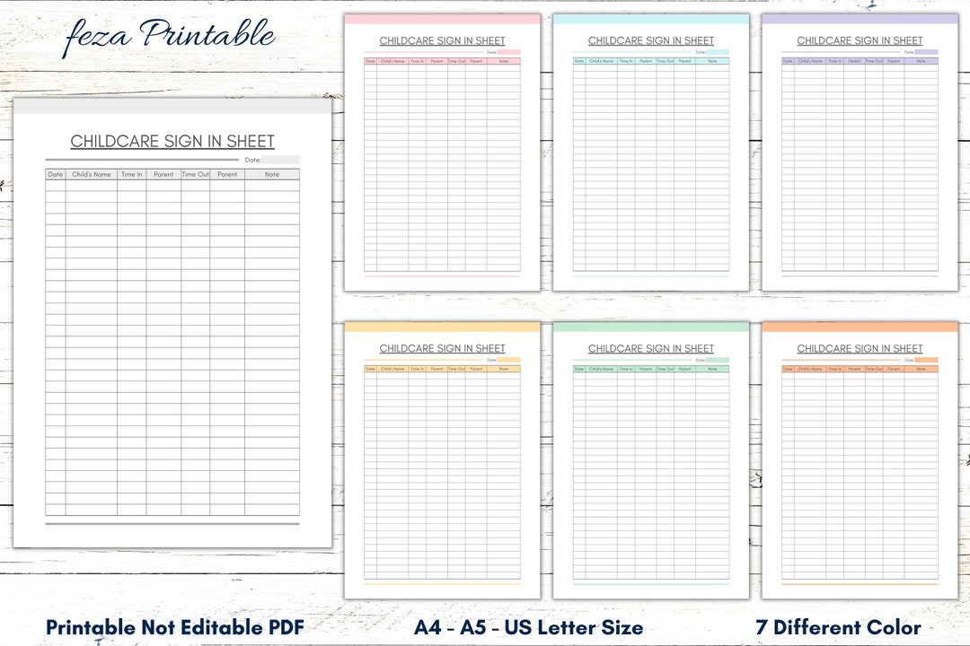 Printable Childcare Sign in Sheet, Daycare Sign In, Childcare Check in ...
