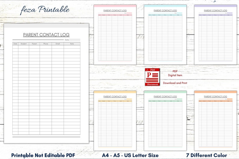 Student Parent Contact List Template Printable, Teacher Parent Contact