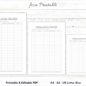Annual Leave Tracker Template Printable, Work Leave Editable, Work Leave Tracker, Vacation Days Tracker, Annual Holiday Log, Work Tracker