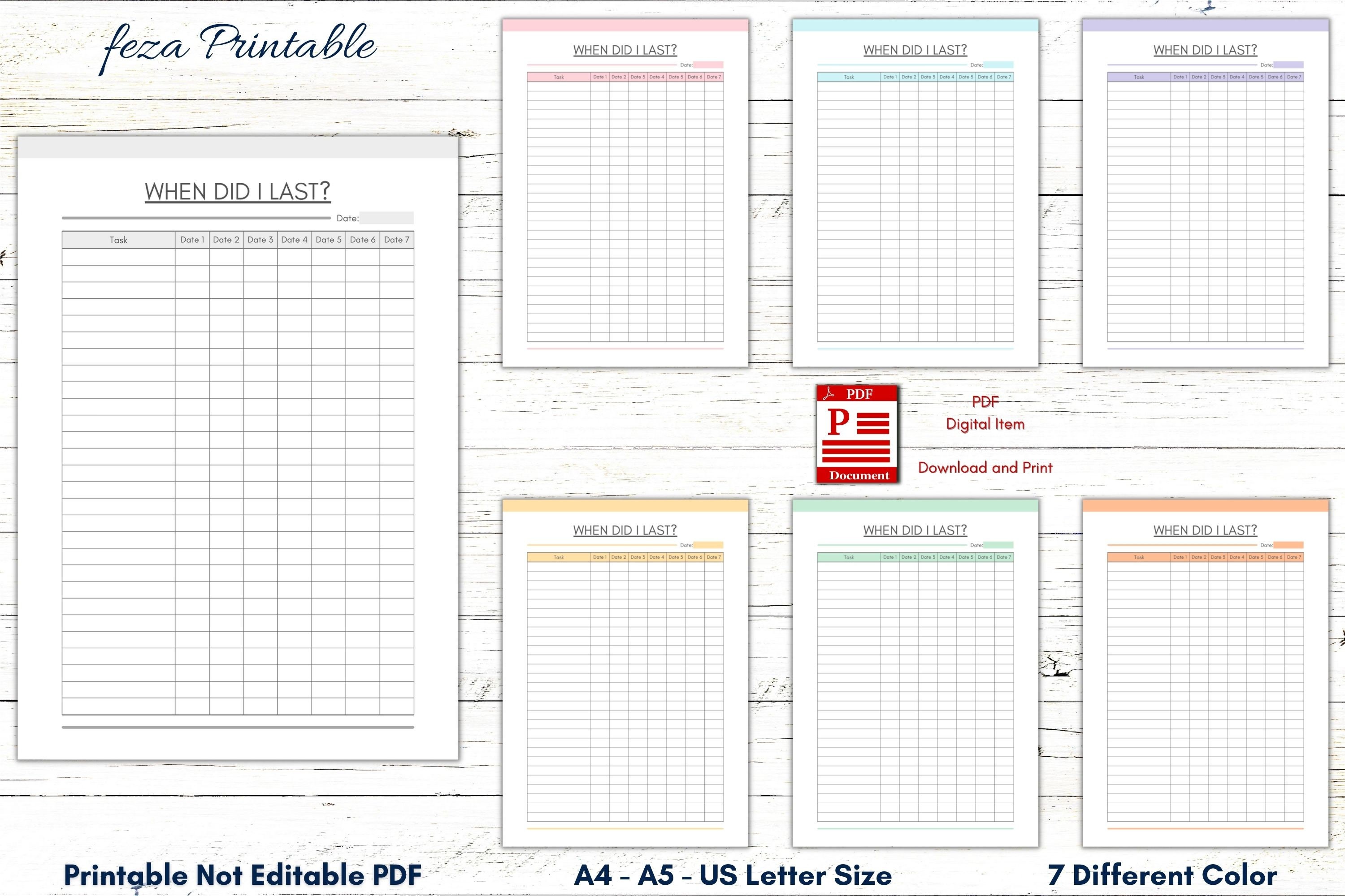 Printable when did i last template date tracker last time tracker
