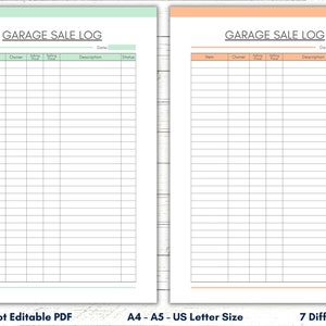 Printable Garage Sale Log, Yard Sale Log, Sale Money Tracker, Yard ...