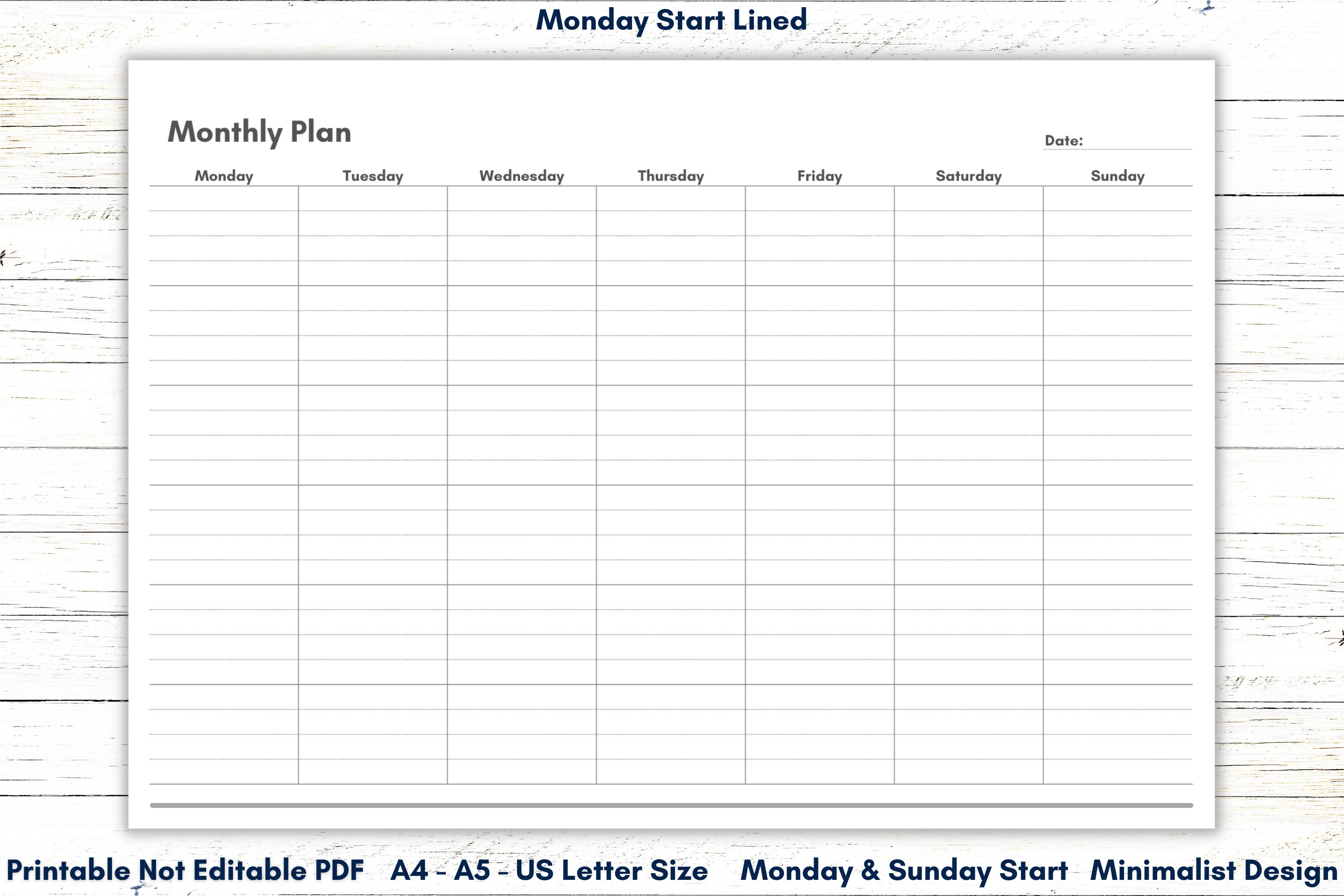 Undated Calendar Printable, Undated Monthly Calendar, Lined Calendar ...