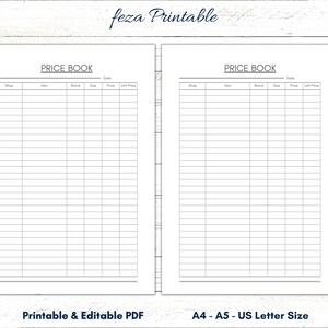 Price Book Template Printable, Price List Editable Fillable, Price ...