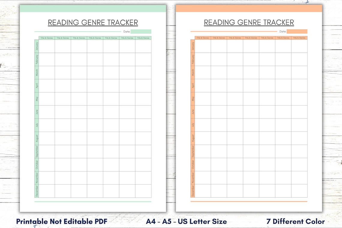 Reading Genre Tracker Printable Template, Reading Genre Chart, Reading ...