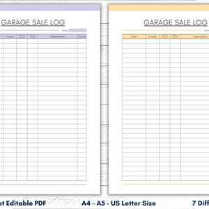 Printable Garage Sale Log, Yard Sale Log, Sale Money Tracker, Yard ...