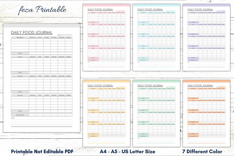 Printable Food Journal, Printable Meal Planner, Meal Tracker, Calorie ...