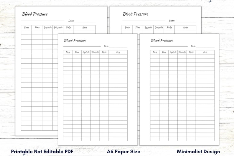 A6 Blood Pressure Log Book Printable, Heart Rate, BP Tracker (PDF) - Etsy