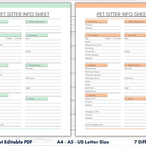 Printable Pet Sitter Information Sheet, Pet Sitter Information Template, Printable Pet Sitter ...