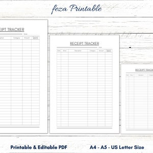 Receipt Tracker Printable Editable, Receipt Planner, Receipt Tracker Template, Receipt Organizer, Receipt Book, Receipt Log, Receipt Sheet