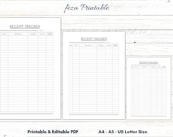 Editable Receipt Tracker Printable, Minimalist Planner (PDF)