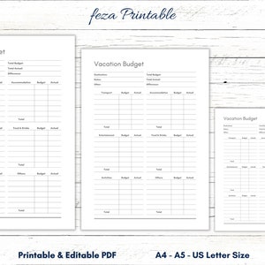 Vacation Budget Planner Printable & Editable, Vacation Budget Tracker, Vacation Budget Sheet, Travel Budget Template, Travel Budget Planner