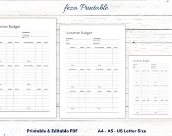 Vacation Budget Planner Printable & Editable, Vacation Budget Tracker, Vacation Budget Sheet, Travel Budget Template, Travel Budget Planner