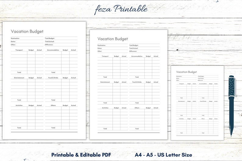 Vacation Budget Planner Printable Editable Vacation Budget Tracker Vacation budget planner printable editable vacation budget tracker