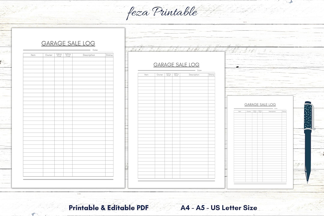 Printable Garage Sale Log, Editable Yard Sale Log, Sale Money Tracker