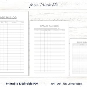 Printable Garage Sale Log, Editable Yard Sale Log, Sale Money Tracker, Yard Sales Sheet, Garage Sale Record, Family Garage Sale Tracker, PDF