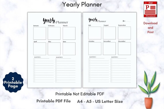 Printable Yearly Planner Yearly Planner Insert Yearly | Etsy