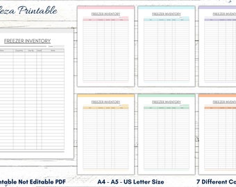 Plantilla imprimible de inventario de congelador, tamaño A4, A5, carta (PDF)