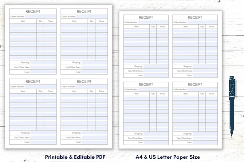 Receipt Editable Mini Minimalist Receipt Template for Small Business (printable & Editable ...