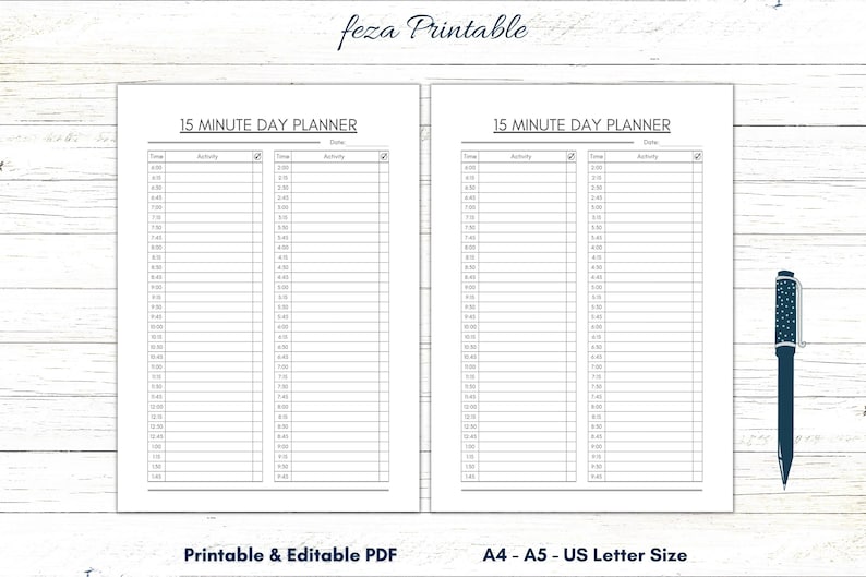 15 Minute Daily Planner Printable, Daily Planner Template Fillable, 15 ...