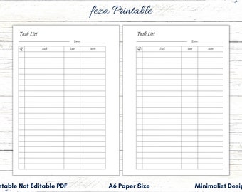 A6 Task Tracker Printable, Minimalist Task List Template (PDF)
