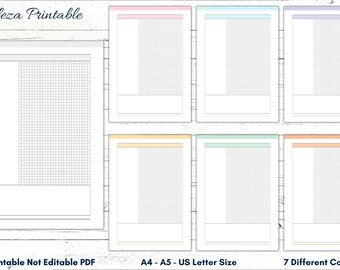 Printable Grid Cornell Notes Template, Colored Note Pages (PDF)