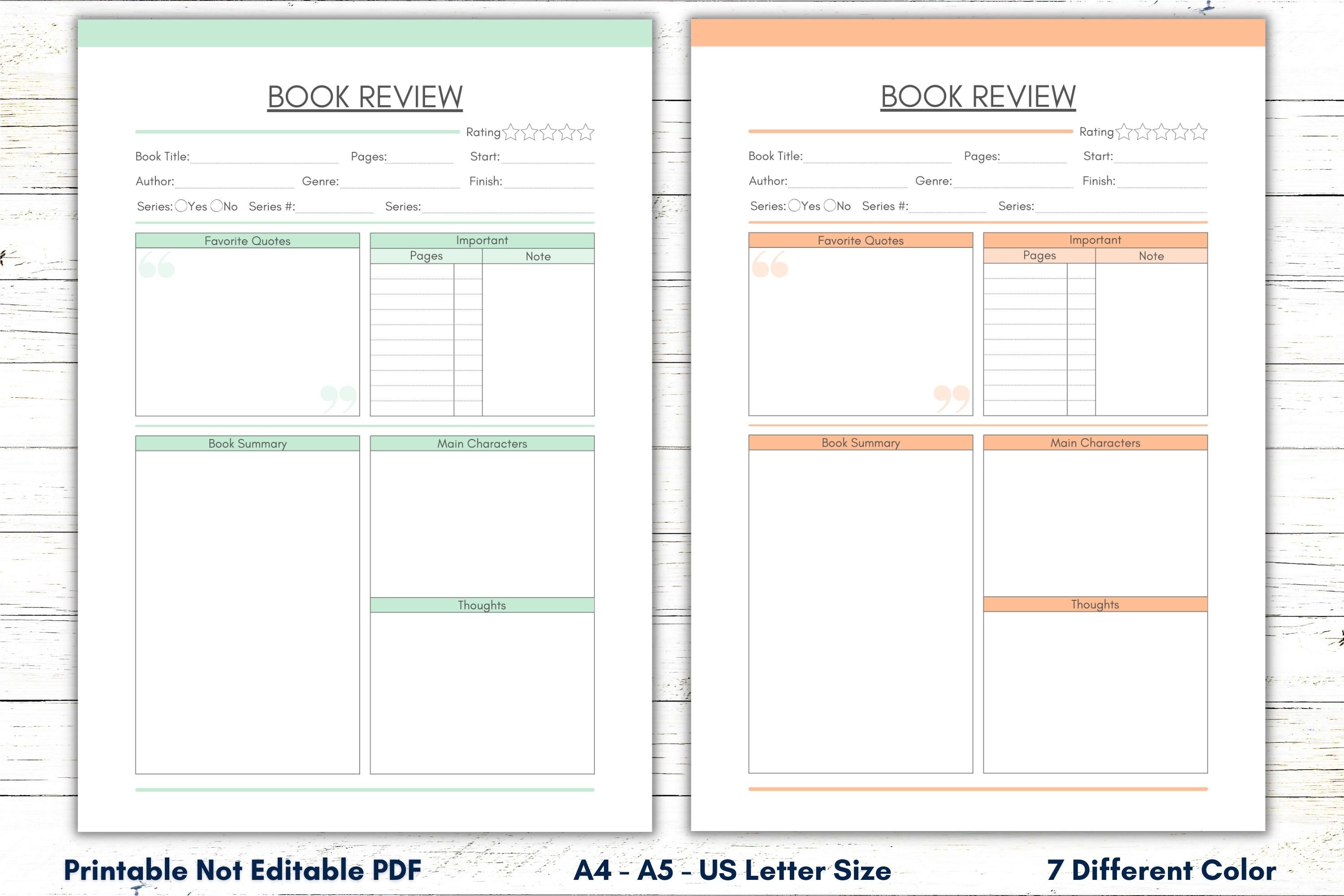 Printable Book Review Journal Template: Reading Log (PDF) - Etsy