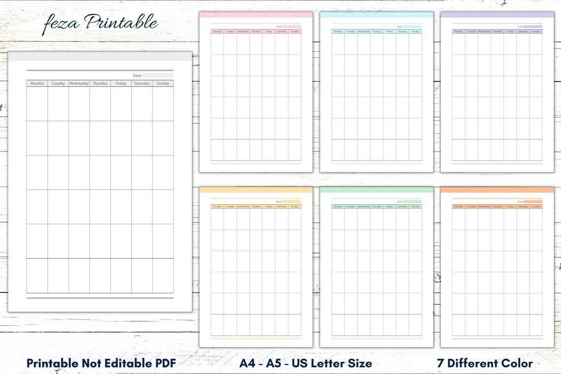 Printable Blank Calendar, Minimalist Calendar, Blank Monthly Organizer ...
